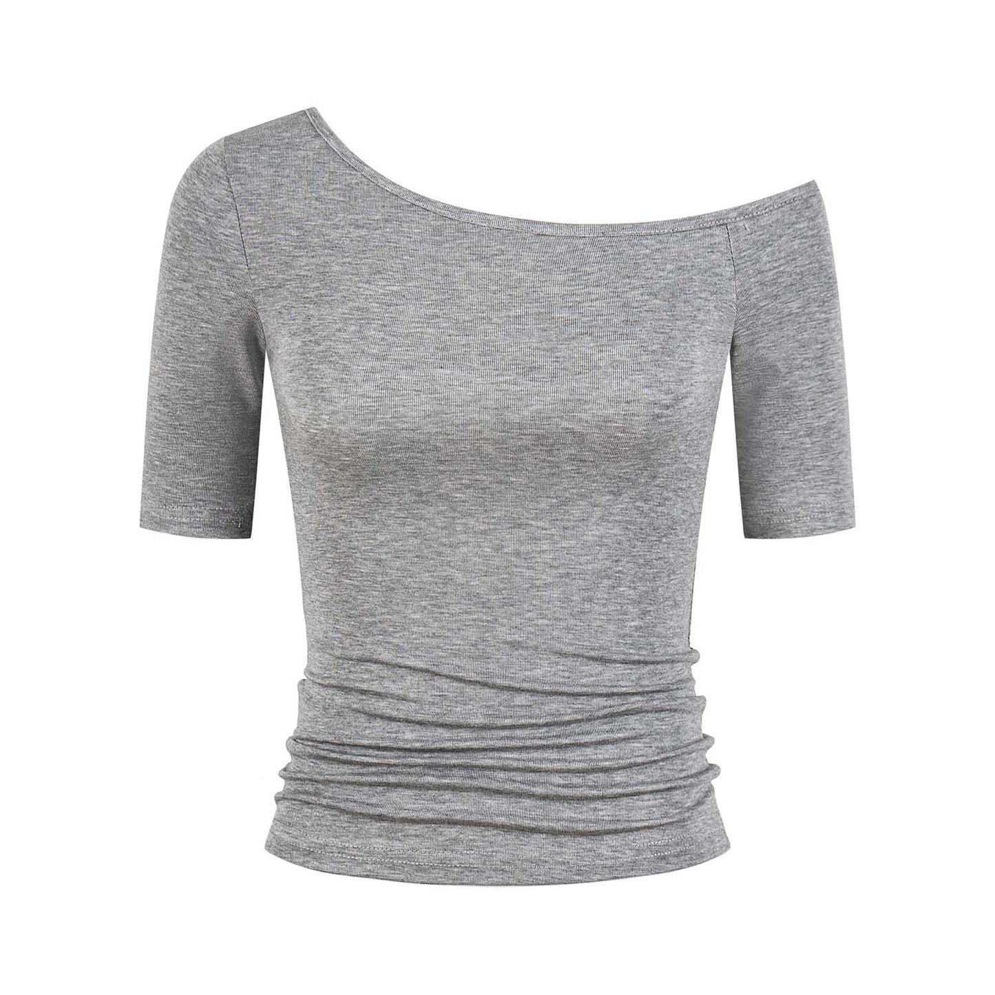 Women’s Asymmetrical Off-Shoulder Slim Fit T-Shirt – Soft Stretch Lyocell Blend Top