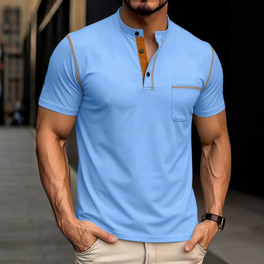 Men's Breathable Short-Sleeve Henley Polo Shirt
