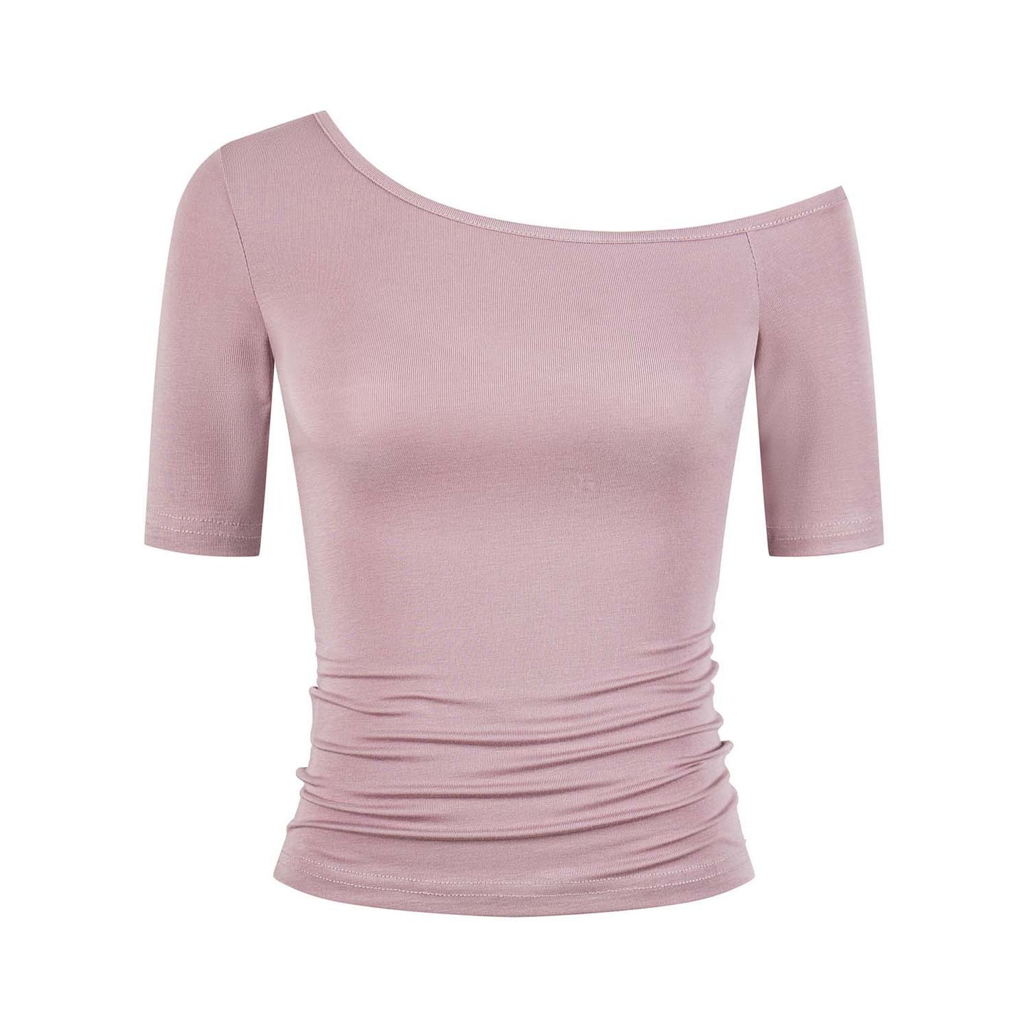Women’s Asymmetrical Off-Shoulder Slim Fit T-Shirt – Soft Stretch Lyocell Blend Top