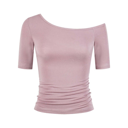 Women’s Asymmetrical Off-Shoulder Slim Fit T-Shirt – Soft Stretch Lyocell Blend Top
