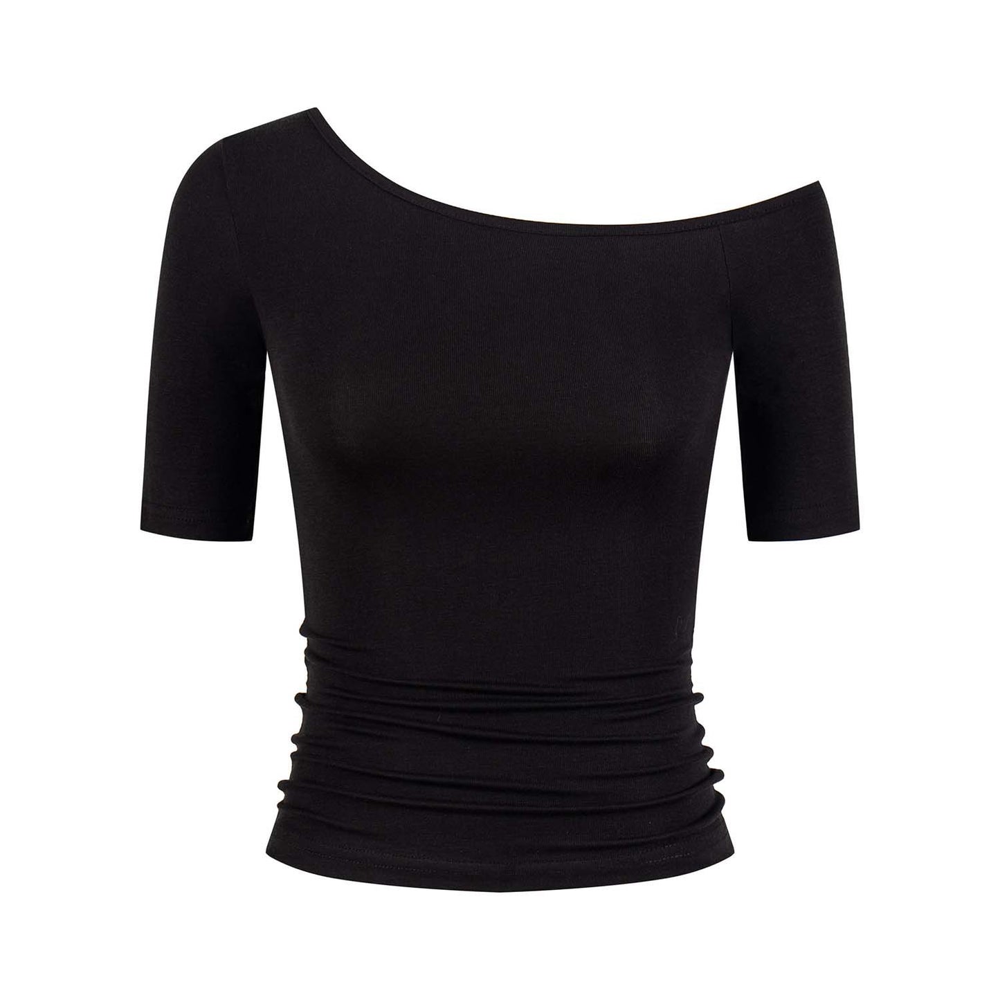 Women’s Asymmetrical Off-Shoulder Slim Fit T-Shirt – Soft Stretch Lyocell Blend Top