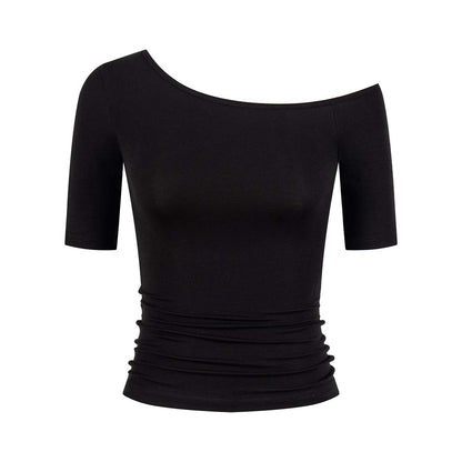 Women’s Asymmetrical Off-Shoulder Slim Fit T-Shirt – Soft Stretch Lyocell Blend Top