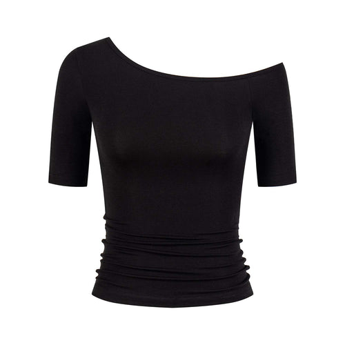 Women’s Asymmetrical Off-Shoulder Slim Fit T-Shirt – Soft Stretch Lyocell Blend Top