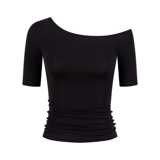 Women’s Asymmetrical Off-Shoulder Slim Fit T-Shirt – Soft Stretch Lyocell Blend Top