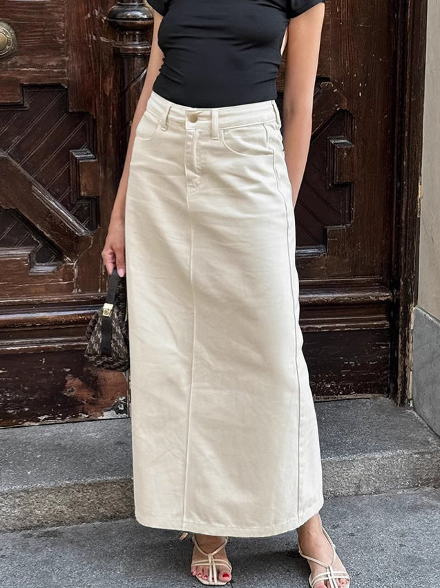 Women’s High-Waisted Cotton Straight Maxi Skirt – French Commuter Style