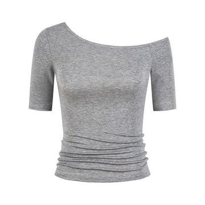 Women’s Asymmetrical Off-Shoulder Slim Fit T-Shirt – Soft Stretch Lyocell Blend Top